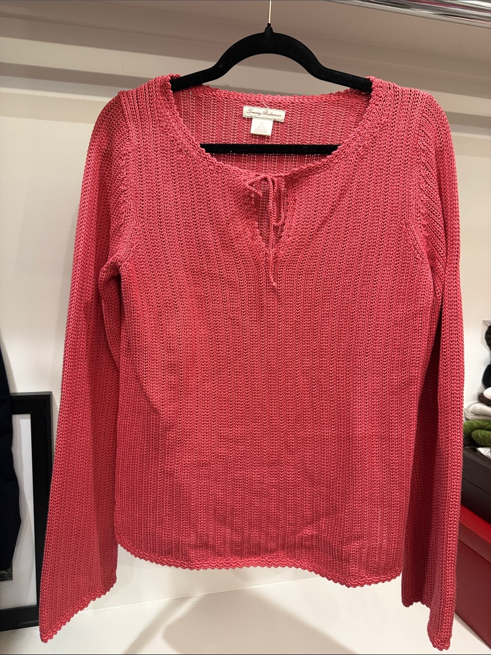 Tommy Bahama Pink Knit Tie-Neck Sweater Top